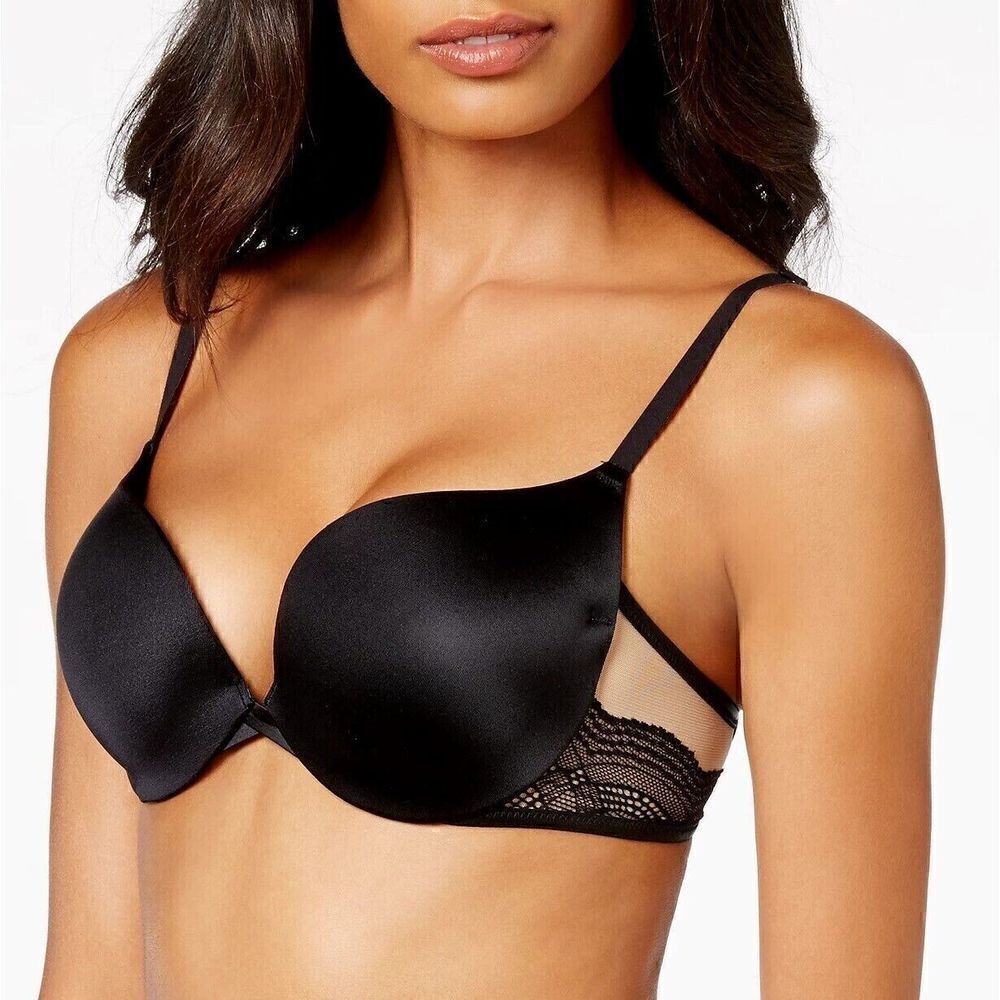 MAIDENFORM Soft Stretch Push Up Plunging Neckline Underwire Bra 36D Black